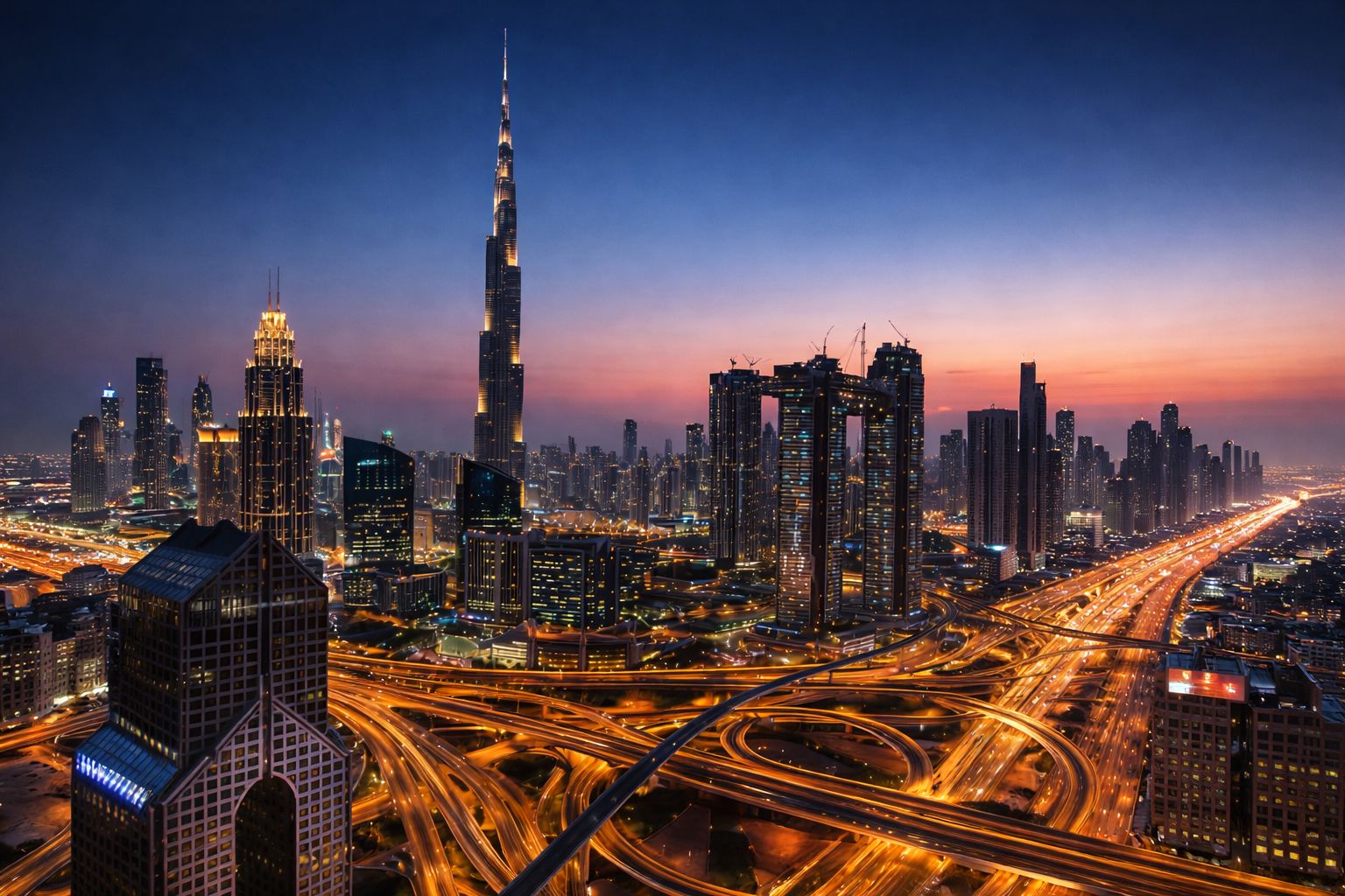 Dubai skyline at dusk
